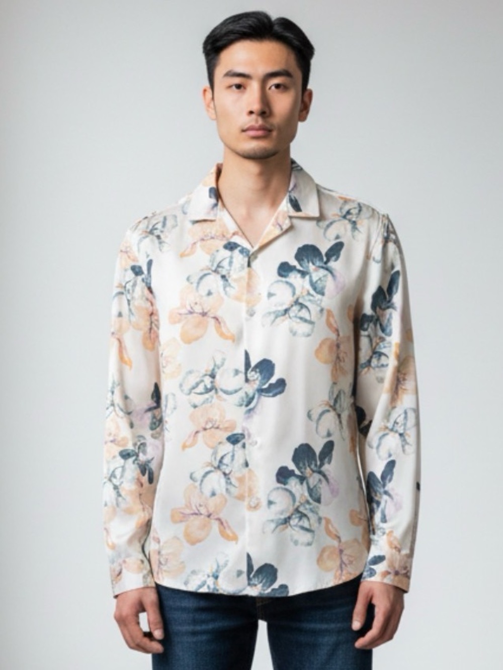 ASOS Men’s Floral Satin Button Down Long Sleeve Shirt Xl